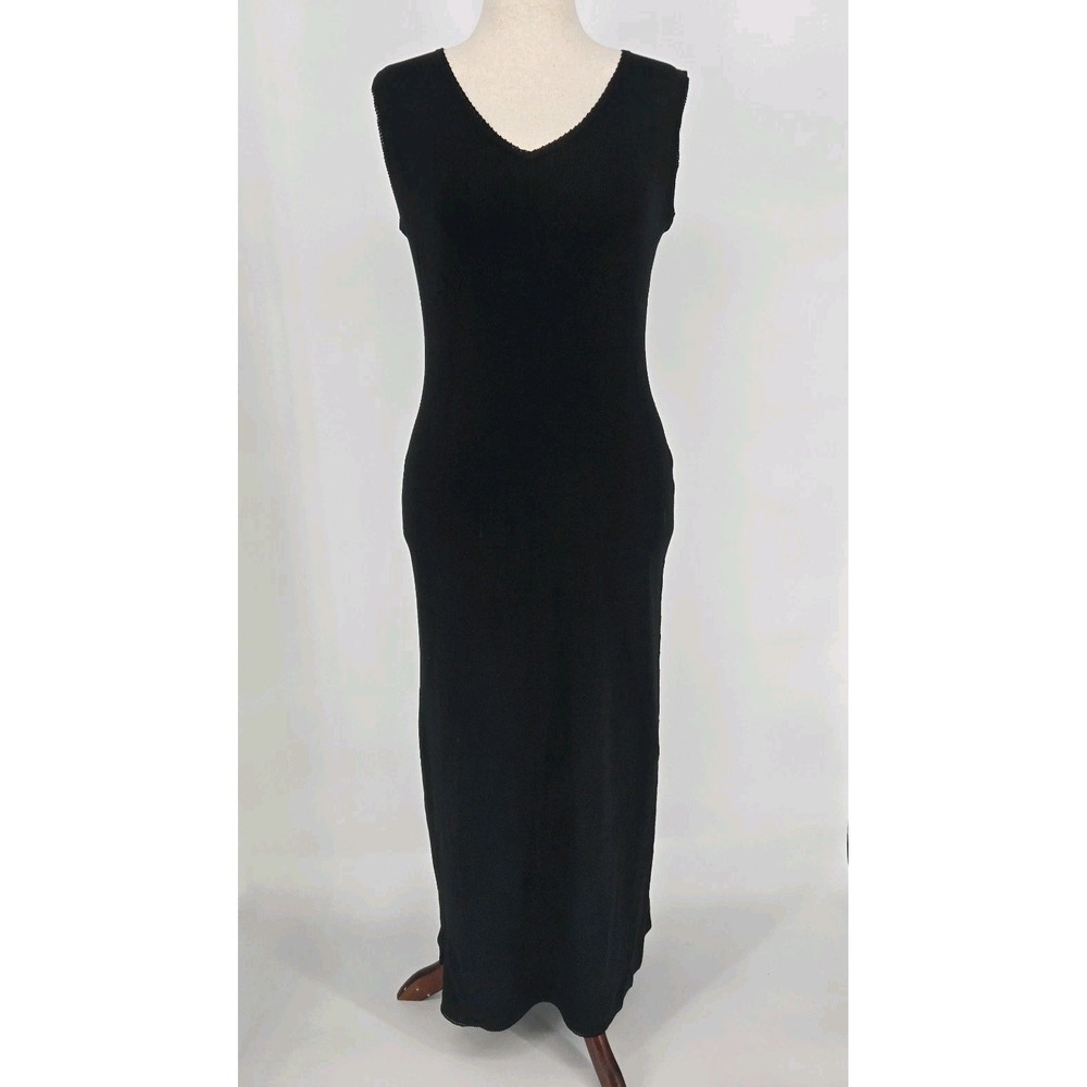 Willi Smith‎ Collection Black Knit Maxi Dress L 90s Pointelle Column Vintage NWT